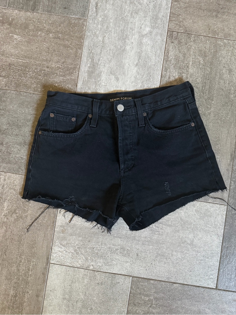 Denim Forum Black Frayed Hem High-Rise Jean Shorts